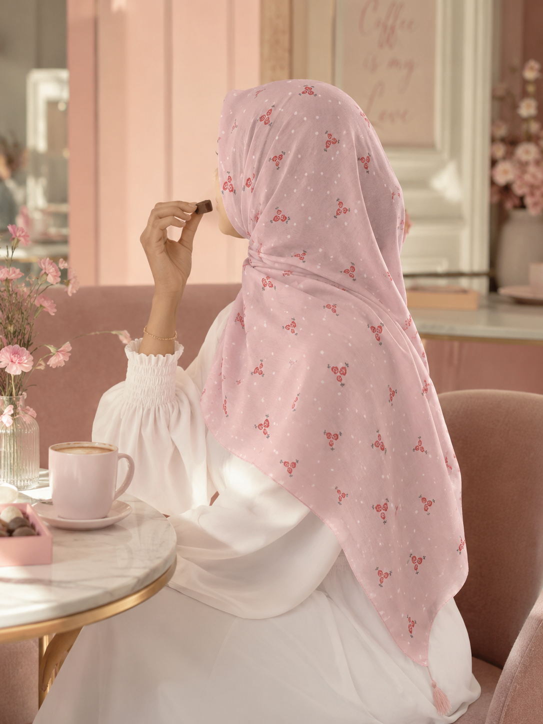 روسری زنانه نخی صورتی پینترستی قواره ۱۴۰ خنک