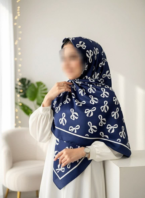 روسری زنانه پاپیون ابریشم ساتن قواره ۱۴۰