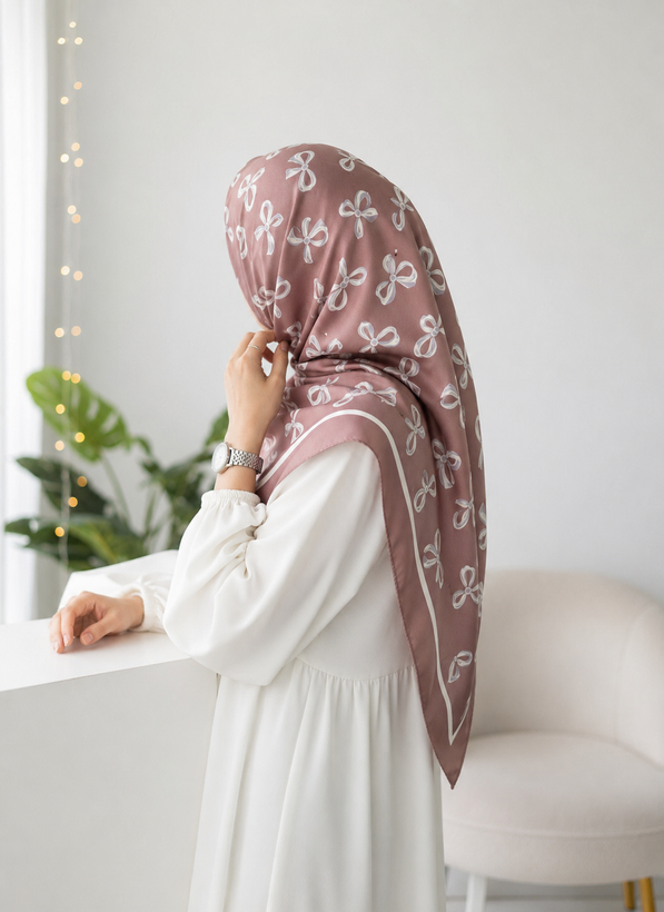روسری زنانه پاپیون ابریشم ساتن قواره ۱۴۰