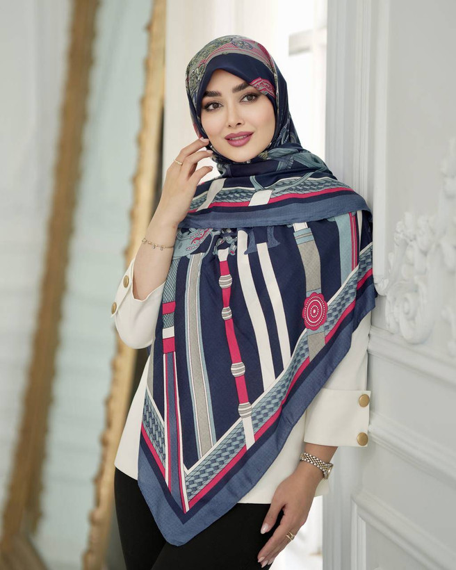 روسری نخی قواره بزرگ سیا اسکارف طرح دار- ایستایی عالی، نرم و سبک