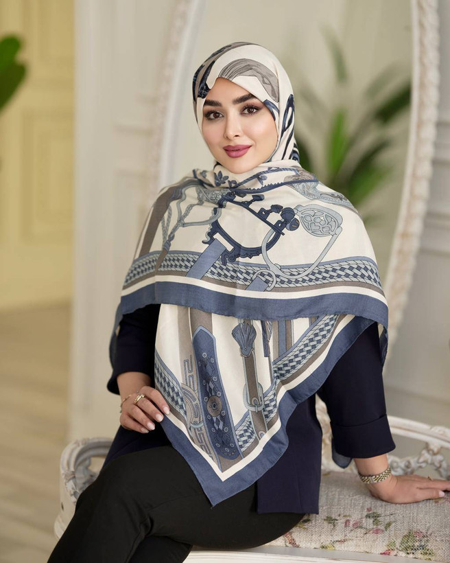 روسری نخی قواره بزرگ سیا اسکارف طرح دار- ایستایی عالی، نرم و سبک